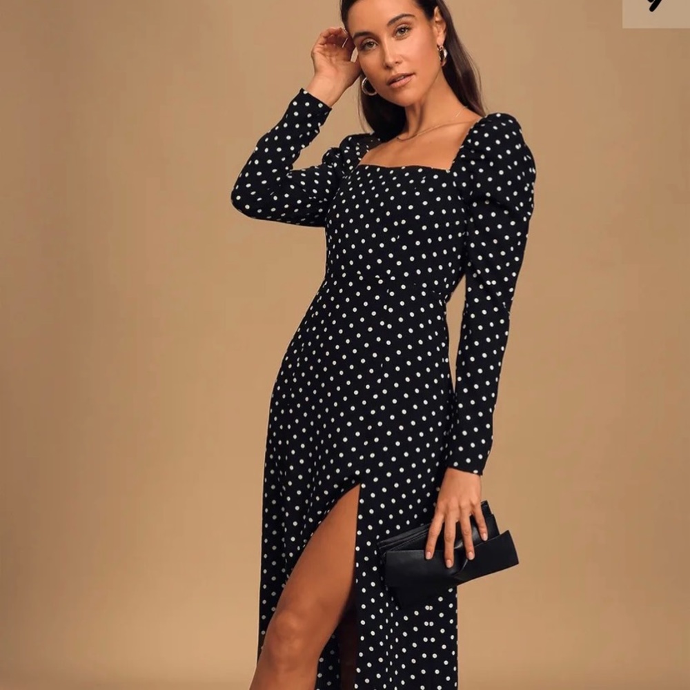 Lulu’s charmed and classy black polka dot dress